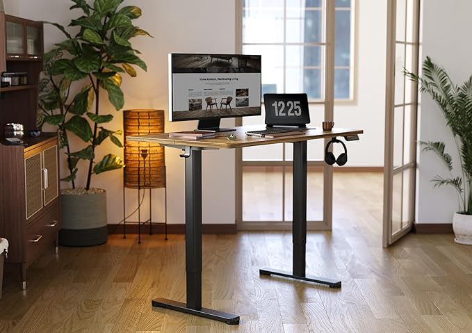 Electric Standing Desk, Adjustable Height Stand up Desk, 40x24 Inches Sit Stand Home Office Desk with Splice Board,Rustic Brown Top - LeafyLoom