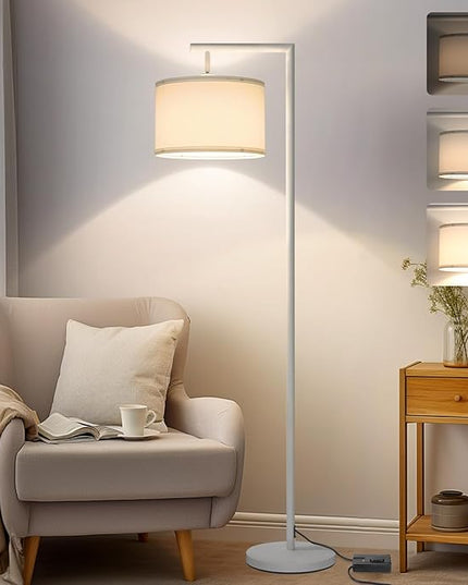 Boncoo Floor Lamp, Floor Lamps for Living Room with Adjustable Silk Shade, Stepless Modern Dimmable Floor Lamp, LED Standing Lamp for Bedroom Office Dorm Room, 9W Bulb Included-White - LeafyLoom