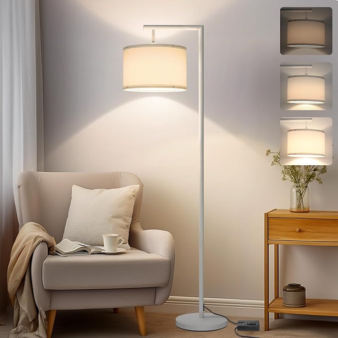 Boncoo Floor Lamp, Floor Lamps for Living Room with Adjustable Silk Shade, Stepless Modern Dimmable Floor Lamp, LED Standing Lamp for Bedroom Office Dorm Room, 9W Bulb Included-White - LeafyLoom