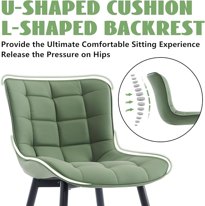 YOUTASTE Olive Green Dining Chairs Set of 2 PU Leather Upholstered Modern Armless Dining Room Chair with Back Metal Legs Kitchen Dinner Accent Guest Chairs for Vanity Reception Waiting Room - LeafyLoom