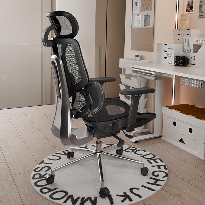 Hbada E3 Ergonomic Office Chair, Big and Tall Office Chair - with 3-Zone Dynamic Lumbar Support, 3D Adjustable Headrest, 3D Adjustable Armrests, Swivel Computer Chair, Black(No Footrest) - LeafyLoom