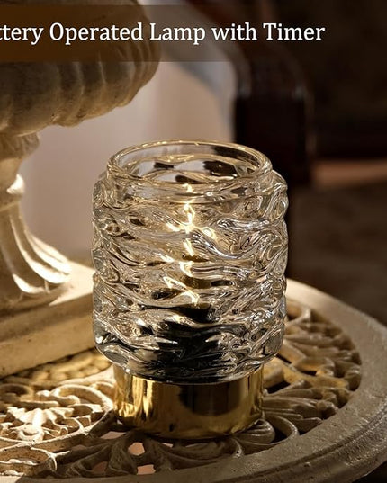 Battery Operated Lamp with Timer,Glass Cordless Lamps with LED Bulb,Decorative Lights for Living Room Bedroom Tabletop Entryway Centerpiece Gift (White) - LeafyLoom