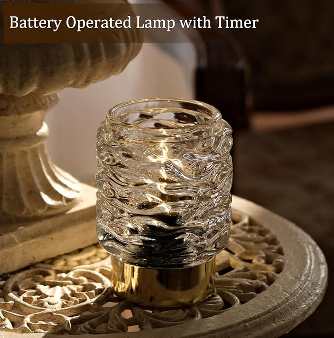 Battery Operated Lamp with Timer,Glass Cordless Lamps with LED Bulb,Decorative Lights for Living Room Bedroom Tabletop Entryway Centerpiece Gift (White) - LeafyLoom