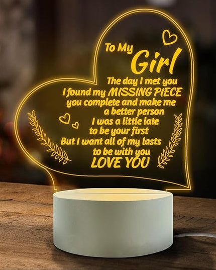 Romantic Gifts for Girlfriend, 3D Illusion Night Lamp, Girlfriends Birthday Anniversary Valentines Day Gifts for Her from Boyfriends, I Love You Gifts for Her (1 Pack) - LeafyLoom