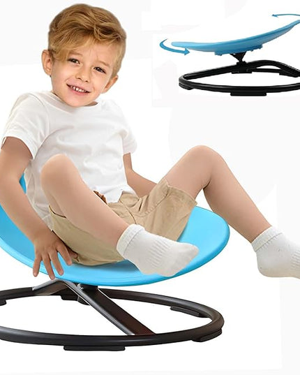 Sensory Spinning Chair for Kids, Autistic Childs Swivel Chair, Sit and Spin Toy, Training Body Coordination, Metal Base Non-Slip Indoor and Outdoor Activity Spins Toys (Round-Blue) - LeafyLoom
