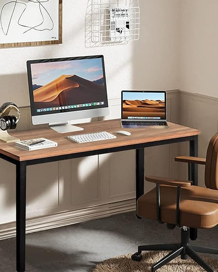 BIBOC 24X63 inches Computer Desk/Dining Table, Office Desk, Composite Wood Board Sturdy Writing Workstation for Home Office Walnut and Black Legs (Walnut, 63X24 inch) - LeafyLoom