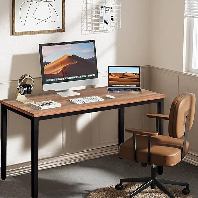 BIBOC 24X63 inches Computer Desk/Dining Table, Office Desk, Composite Wood Board Sturdy Writing Workstation for Home Office Walnut and Black Legs (Walnut, 63X24 inch) - LeafyLoom