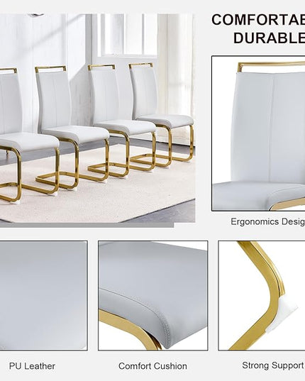 Modern Dining Chairs Set of 4,High Back Kitchen Chairs,Faux Leather Side Chair with Gold Plated Metal Legs,Easy to Clean Upholstered Dining Chairs,Ideal for Living Room(Gold Leg) - LeafyLoom