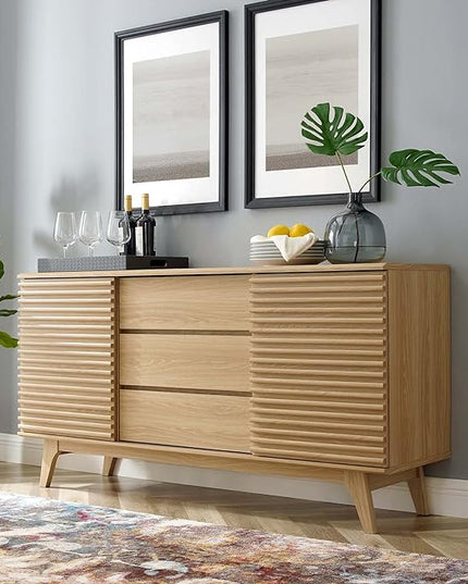Modway Render 63" Mid-Century Modern Sideboard Buffet Table or TV Stand in Oak - LeafyLoom