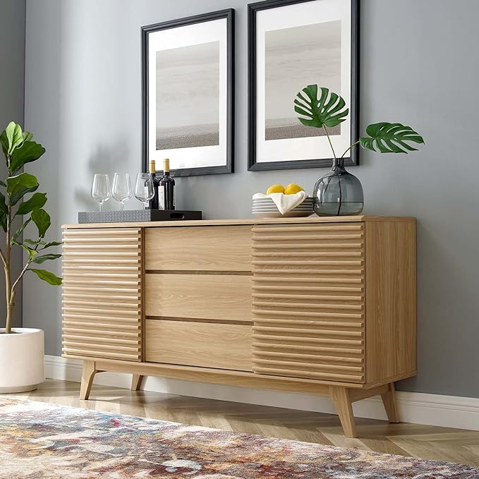 Modway Render 63" Mid-Century Modern Sideboard Buffet Table or TV Stand in Oak - LeafyLoom