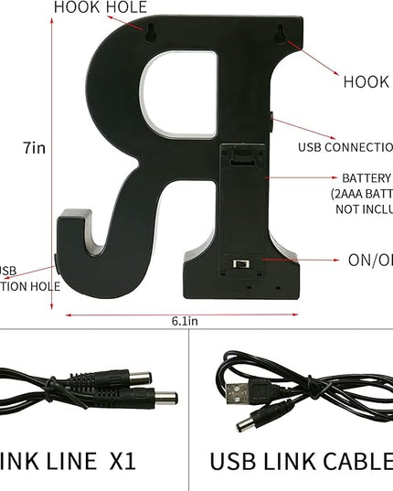 LED Marquee Letter Lights-DIY Marquee Lights up Letter Signs, Dual DC Interface Upgrade Multi-Letter Connection, 26 Alphabet Signs for Wedding, Birthday, Party， Bar Decoration (R) - LeafyLoom
