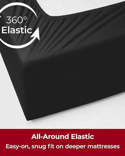 Mellanni Extra Deep King Sheets - 4 PC Iconic Collection Bedding Sheets & Pillowcases - Hotel Luxury, Ultra Soft, Cooling Bed Sheets - Extra Deep Pocket up to 21 inch (King, Black) - LeafyLoom