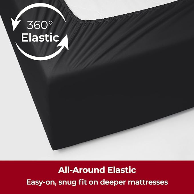 Mellanni Extra Deep Full Sheets - 4 PC Iconic Collection Bedding Sheets & Pillowcases - Hotel Luxury, Ultra Soft, Cooling Bed Sheets - Extra Deep Pocket up to 21 inch (Full, Black) - LeafyLoom