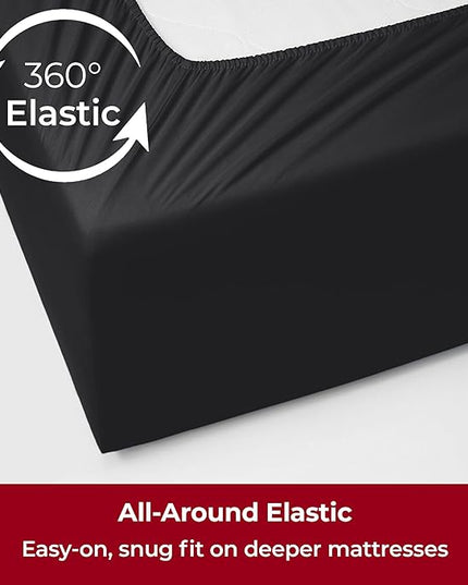 Mellanni Extra Deep California King Sheets - 4 PC Iconic Collection Bedding Sheets & Pillowcases - Hotel Luxury, Ultra Soft, Cooling Bed Sheets - Extra Deep Pocket up to 21 inch (Cal King, Black) - LeafyLoom
