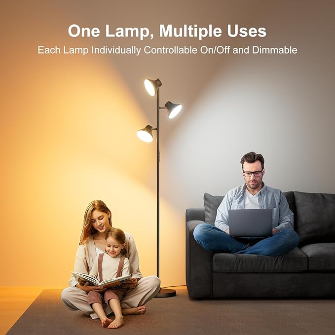 2024 Upgraded LED Floor Lamp, 36W Modern Floor Lamp with Remote & Touch Control, 4 Color Temperatures, Standing Lamp with 3 Rotatable Lights, Floor Lamps for Living Room, Bedroom, Office - LeafyLoom