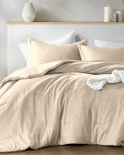 Beige Comforter Set Twin Size - Taupe Soft Luxury Chambray Printed, All Season Lightweight Breathable Bedding Set, 2 Pieces Including 1 Comforter and 1 Pillow Sham - LeafyLoom