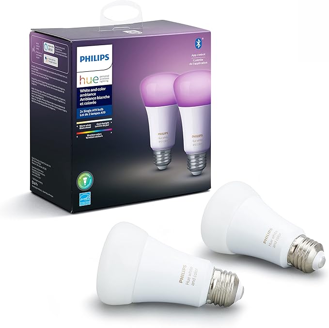 Philips Hue Smart 100W A21 LED Bulb - White and Color Ambiance Color-Changing Light - 1 Pack & Smart 60W A19 LED Bulb - White and Color Ambiance Color-Changing Light - 2 Pack Philips+Hue