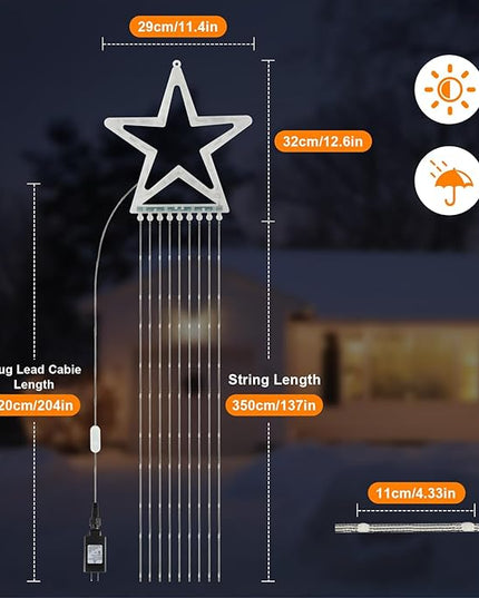 PUHONG Christmas Decoration Star Flowing Multicolor Color Changing Lights Outdoor, 320 LED 16.4Ft Star Waterfall Tree Lights with 8 Lighting Modes Remote Timer, for Xmas New Year Holiday Birthday PUHONG