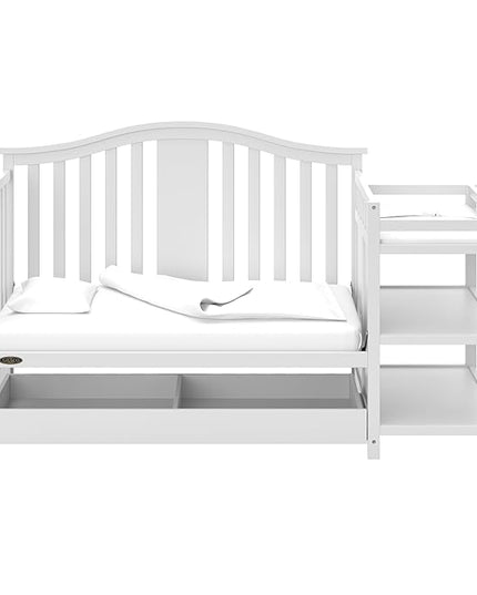 Graco Solano 4-in-1 Convertible Crib and Changer with Drawer (White) – Crib and Changing Table Combo with Drawer, Includes Changing Pad, Converts to Toddler Bed, Daybed and Full-Size Bed - LeafyLoom