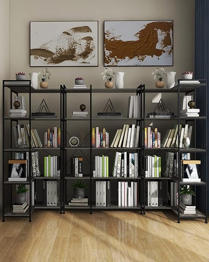 Bookshelf 5 Tier Deformable Corner Bookcase Free Standing Modern Industrial Book Storage Display Book Shelf for Bedroom Living Room Study Room Office (Dark Grey) - LeafyLoom