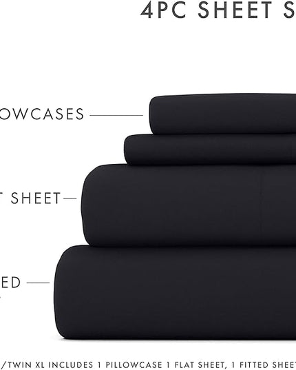 Linen Market Bed Sheets for Twin Size Bed (Black) - Sleep Better Than Ever with These Soft and Cooling Twin Sheets - Deep Pocket Fits 16" Thick Beds - 3 Piece Twin Sheet Set - LeafyLoom