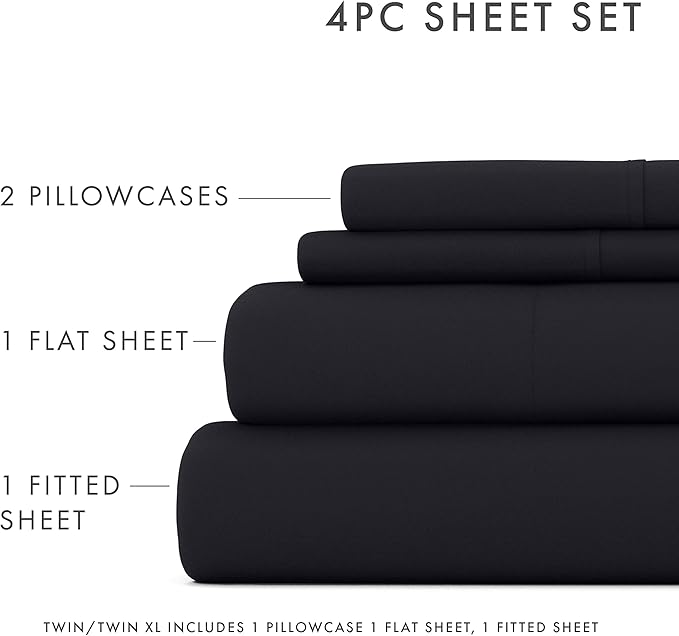 Linen Market Bed Sheets for Twin Size Bed (Black) - Sleep Better Than Ever with These Soft and Cooling Twin Sheets - Deep Pocket Fits 16" Thick Beds - 3 Piece Twin Sheet Set - LeafyLoom