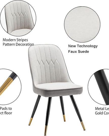Alunaune Modern Dining Chairs Set of 2 Upholstered Kitchen Chairs Accent Chair, Mid Century Armless Leisure Chair Living Room Faux Leather Desk Side Chair with Gold Metal Legs-Ivory Grey - LeafyLoom