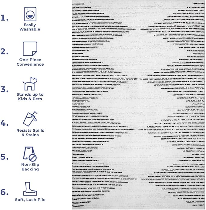 nuLOOM Romina Machine Washable Diamond Stripes Ultra Thin Area Rug, 6x9, White - LeafyLoom