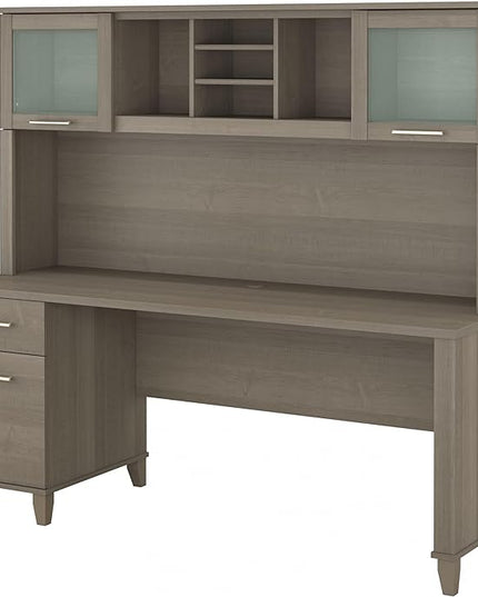 Bush Furniture Somerset 72W Office Desk with Drawers and Hutch in Ash Gray - LeafyLoom
