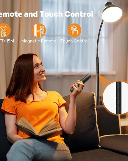 Bright Floor Lamp Dimmable Arc, Modern Floor Lamp for Living Room,Remote & Touch Control,Adjustable Gooseneck,15 W LED Bulb Included - LeafyLoom