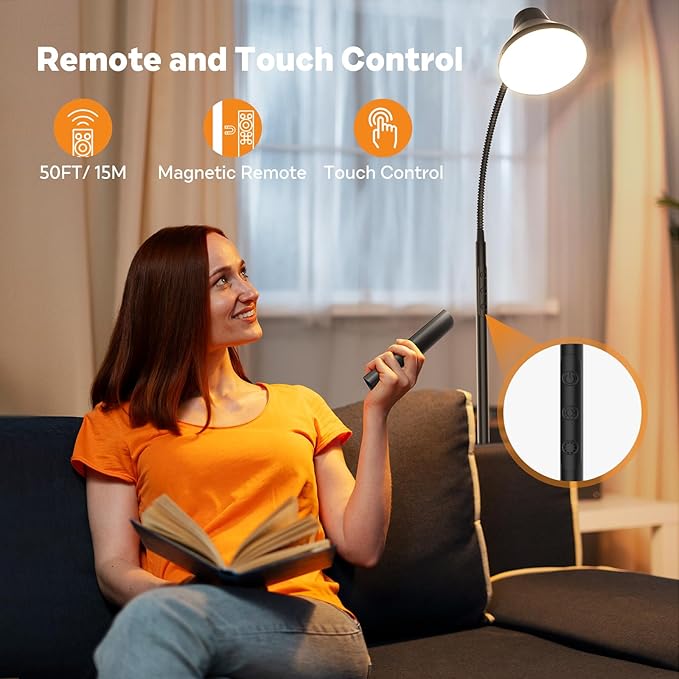 Bright Floor Lamp Dimmable Arc, Modern Floor Lamp for Living Room,Remote & Touch Control,Adjustable Gooseneck,15 W LED Bulb Included - LeafyLoom