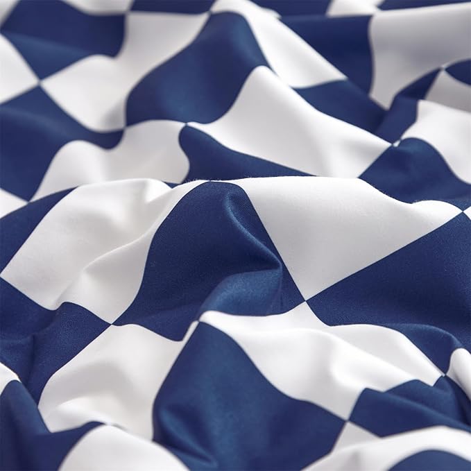Royal Blue White Grid Comforter Set Cal King Royal Blue Plaid Bedding Set Women Royal Blue and White Checkered Bed Comforter Set Breathable Blanket Set Men Durable Bedding Comforter Set - LeafyLoom