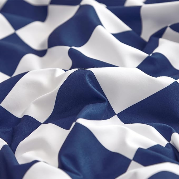 Royal Blue White Grid Comforter Set King Royal Blue Plaid Bedding Set Women Royal Blue and White Checkered Bed Comforter Set Breathable Blanket Set Men Durable Bedding Comforter Set - LeafyLoom