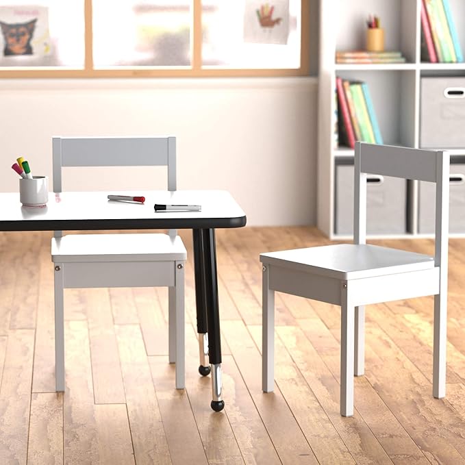 Amazon Basics Solid Wood Kids Activity Chair Set, 23.8-Inch Height - 2-Pack, White - LeafyLoom