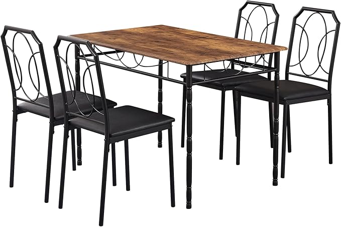 VECELO 5 Pieces Sets,43.3" Table&Chairs for 4,Industrial Counter Height Tabletop with Bar Stools, Rectangle Breakfast Chairs, Living Room, Apartment, Dining Table for 4, Brown - LeafyLoom