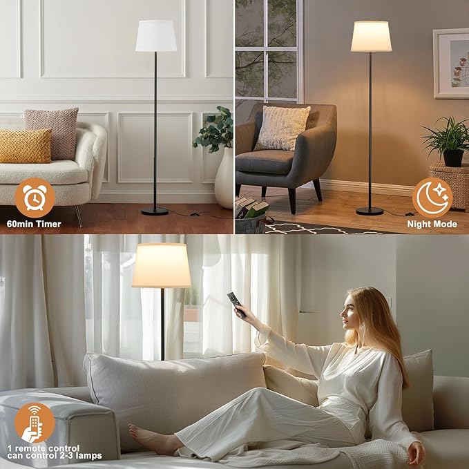 【Upgraded】 Floor Lamps for Living Room, Modern Floor Lamp with Remote Control, Dimmable Colors Temperature Standing Lamp Foot Switch, Tall Lamps for Bedroom Office Kid Room(9W LED Bulb) - LeafyLoom
