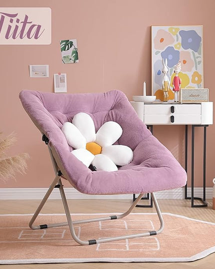 Tiita Comfy Saucer Chair, Soft Faux Fur Oversized Folding Accent Chair, Lounge Lazy Chair for Kids Teens Adults, Metal Frame Moon Chair for Bedroom, Living Room, Dorm Rooms - LeafyLoom