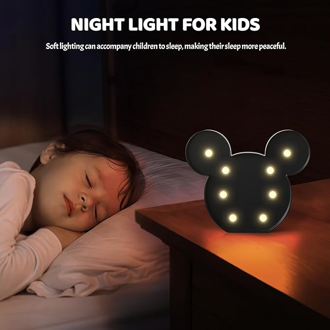 Black Mouse Decor, Battery Powered Mouse Night Light for Kids, Mouse Birthday Decorations for Kids, Kids Room Decor for Bedroom, Mouse Wall Decor for Bedroom - LeafyLoom
