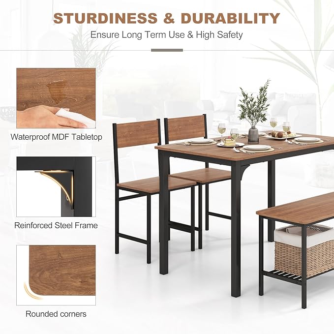 GLACER Dining Table Set, Small, Teak - LeafyLoom