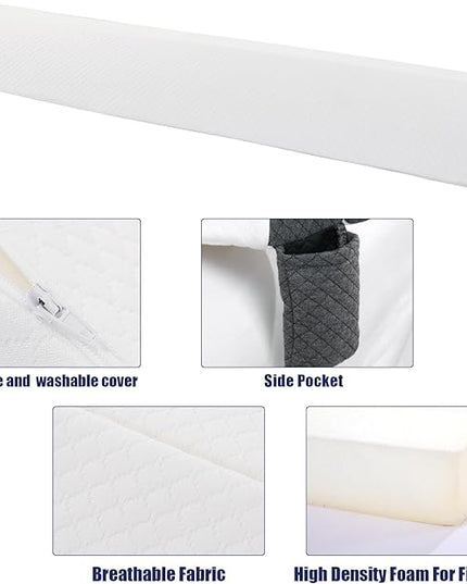 HOMBYS Pillow Wedge for Headboard Gap,Mattress Wedge Gap Filler Full Size,Bed Crack Pillow,Foam Bed Gap Filler,Multifuctional Headboard Space Filler with Side Pocket,Fill The Gap (0-7") - LeafyLoom