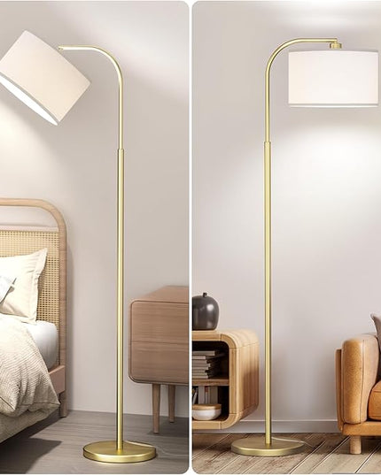 Arc Floor Lamps for Living Room with 3 Color Temperatures, Modern Floor Lamp Reading Light with 9W Bulb Included, Standing Lamp with Adjustable White Hanging ‎Lampshade for Bedroom Office(Gold) - LeafyLoom