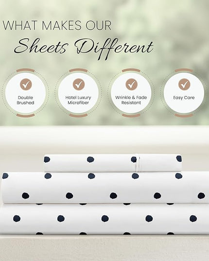 Linen Market 3 Piece Twin Bedding Sheet Set (Navy Blue Dots) - Sleep Better Than Ever with These Ultra-Soft & Cooling Bed Sheets for Your Twin Size Bed - Deep Pocket Fits 16" Mattress - LeafyLoom