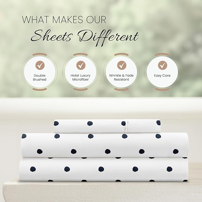 Linen Market 3 Piece Twin Bedding Sheet Set (Navy Blue Dots) - Sleep Better Than Ever with These Ultra-Soft & Cooling Bed Sheets for Your Twin Size Bed - Deep Pocket Fits 16" Mattress - LeafyLoom