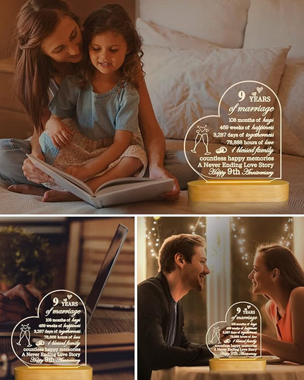 FULLOSUN Anniversary Wedding Gifts for Him/Her, I Love You Night Light 3D Illusion Lamp for Couple Wife Husband Romantic Valentines Wedding Day Present (9th) - LeafyLoom