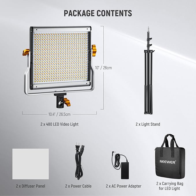 Neewer 2 Packs Dimmable Bi-Color 480 LED Video Light and Stand Lighting Kit Includes: 3200~5600K CRI 96+ LED Panel with U Bracket, 75 inches Light Stand for YouTube Studio Photography, Video Shooting Neewer