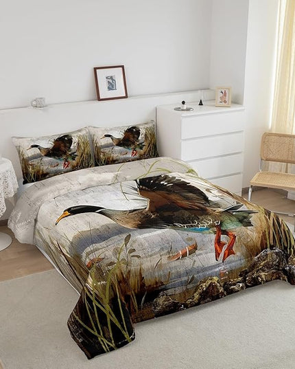 Mallard Duck Bedding Set Boys Girls Wild Duck Hunting Comforter Set for Kids Women Men Soft Lodge Cabin Farmhouse Comforter Quilt Room Decor Full Size Duvet Set Boys - LeafyLoom