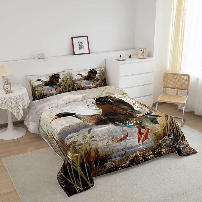 Mallard Duck Bedding Set Boys Girls Wild Duck Hunting Comforter Set for Kids Women Men Soft Lodge Cabin Farmhouse Comforter Quilt Room Decor King Size Duvet Set Boys - LeafyLoom