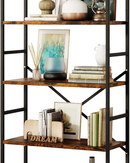 Shintenchi 5 Tiers Bookshelf, Classically Tall Bookcase Shelf, Industrial Book Rack, Modern Book Holder in Bedroom/Living Room/Home/Office, Storage Rack Shelves for Book, Brown - LeafyLoom