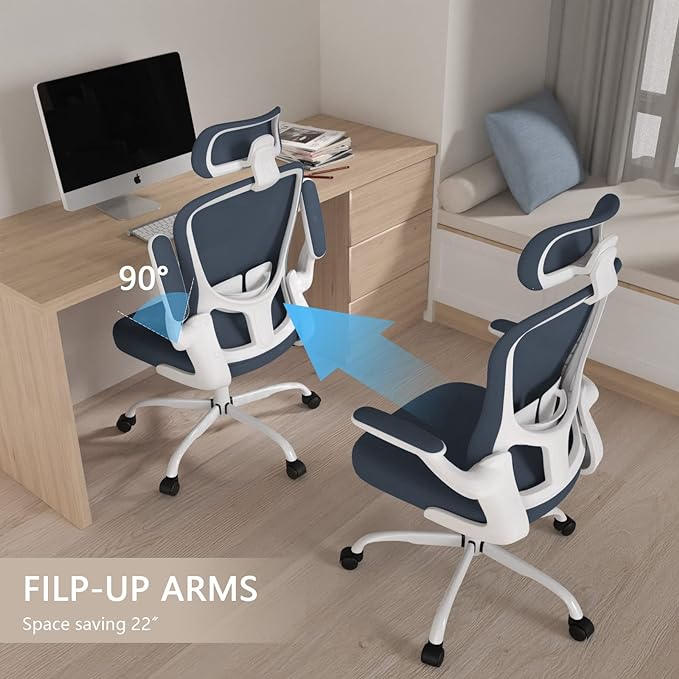 Office Chair, High Back Ergonomic Desk Chair, Breathable Mesh Desk Chair with Adjustable Lumbar Support and Headrest, Swivel Task Chair with flip-up Armrests, Executive Chair for Home Office - LeafyLoom