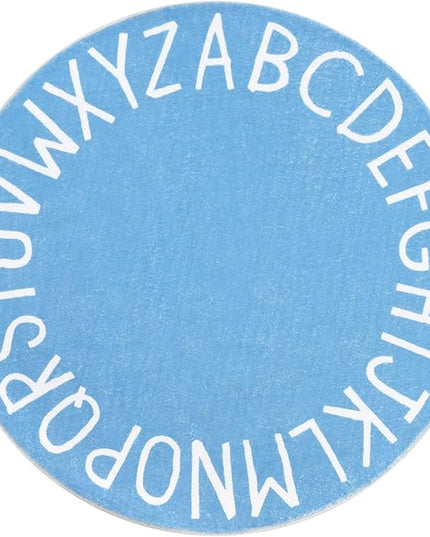 Topotdor Round Kids Play Rug Alphabet Nursery Area Rug Extra Large Soft Crawling Play Mat for Children Toddlers Bedroom (47 inch, Sky Blue) - LeafyLoom